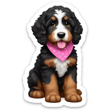 Bernedoodle puppy with pink bandanna sticker