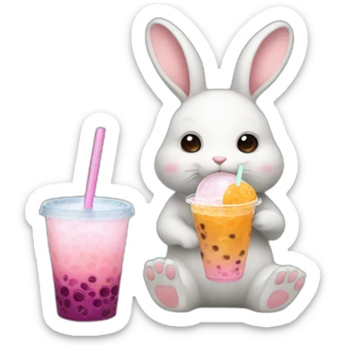 Bunny eating bubble tea sticker