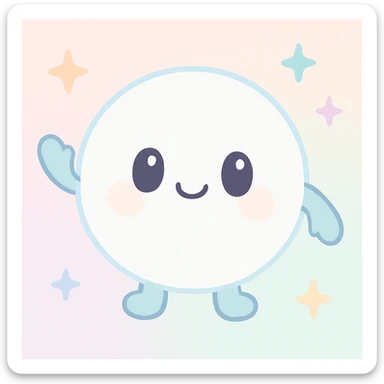 round snow ball with a cute face, waving arms, little feet, cheerful and friendly sticker