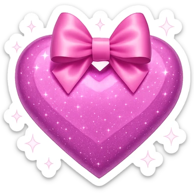 Add sparkles around the pink glittery heart with a pink bow, keeping the original style and transparent background. sticker