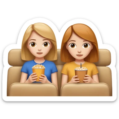 Two girls one caramel coloured hair but short shoulder length hair and one the same colour hair but long they ar watching a movie sticker