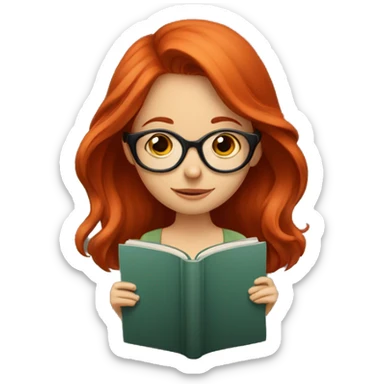 red head girl with glasses reading a book sticker