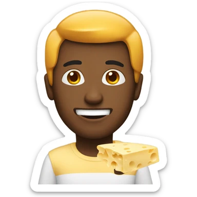 Man wearing cheese sticker