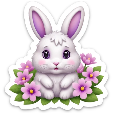 🐰🌸✨ Fluffy bunny in spring flowers sticker