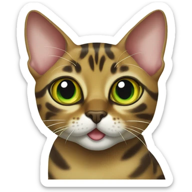  green-eyed bengal cat has a small yellow bow sticker