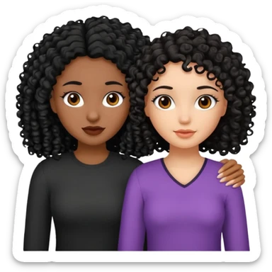 2 girl best friends. One who is African american with black hair and dark brown eyes. one who is white with curly dark brown hair and dark brown eyes. sticker