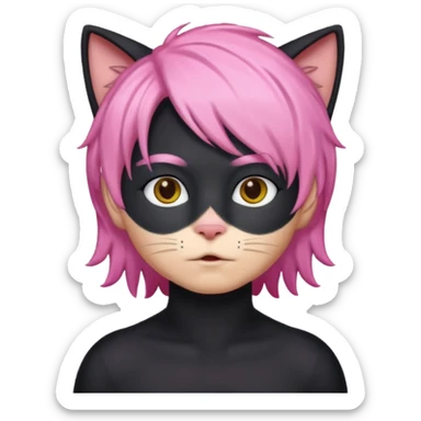 Black cat wearing a male pink hair wig sticker