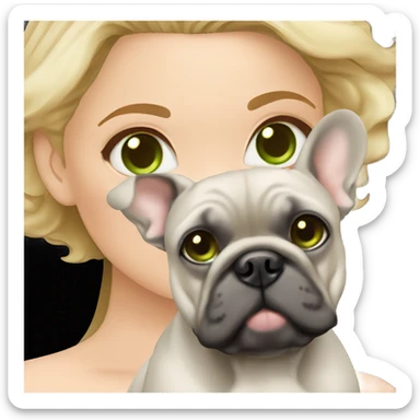 Blonde woman fair skin green eyes with gray French bulldog  sticker