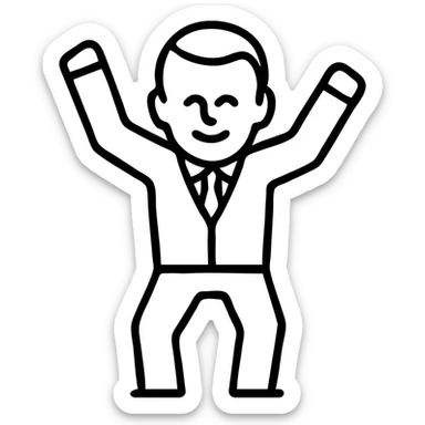 French President Emmanuel Macron dancing with arms raised sticker