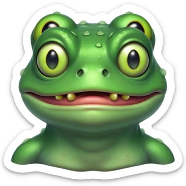 zombie frog portrait, head and shoulders only, slimy undead skin, glowing green eyes, funny creepy look, 3D cartoon, mobile game icon style, clean background, no text, no watermark
 sticker