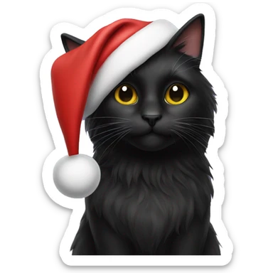 long haired black cat wearing santa hat sticker
