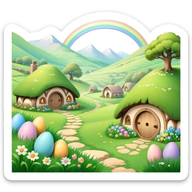  pastel rainbow hobbit easter landscape  sticker