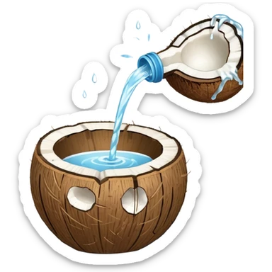 A coconut with water being poured over it. Simple line art, minimal composition showing the ritual offering. sticker