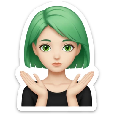 woman with green eyes and green hair putting her pis on her shoulders (pose) sticker