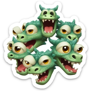 A cartoonish dragon with three heads all being dumb sticking their tongues out and left eyes facing left and right eyes facing right sticker