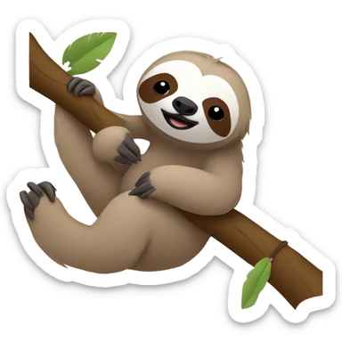 sloth with baby pink bow laying on tree branch sticker