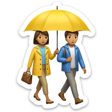 Couple under yellow umbrella, City Rain Scenes sticker