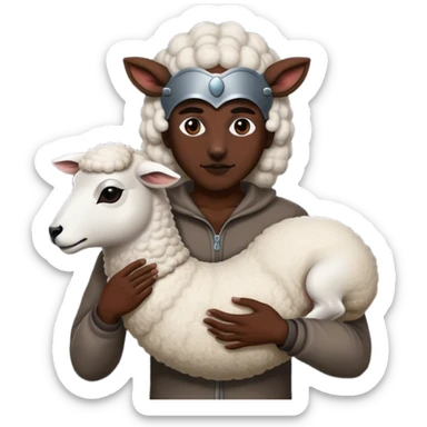 the whole body of a wolf with a human body in its hand, with sheep's masks in its hands sticker