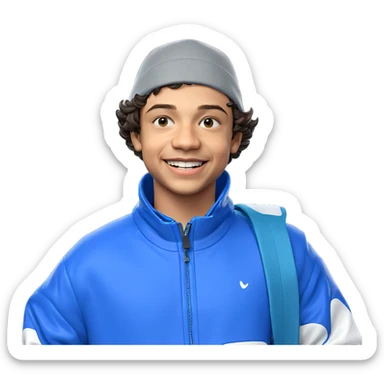 smiling boy in blue jacket sticker