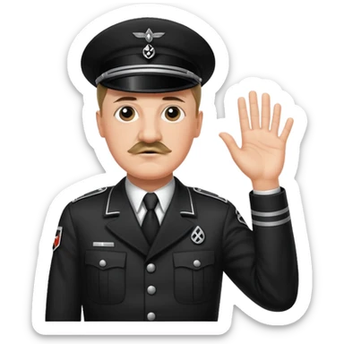 Hitler raising one hand straight out like a Sieg Hail salute in Black SS uniform. The arm must be straight out with no bend in the elbow sticker