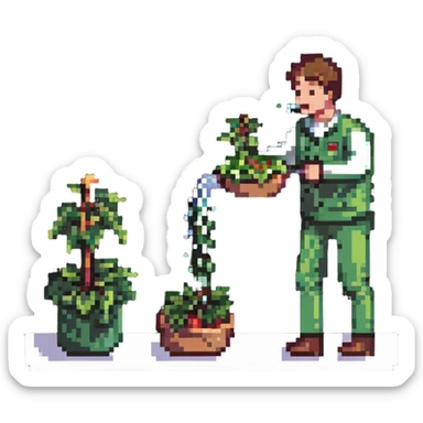 Man with food flying out of his mouth, spitting salad leaves sticker