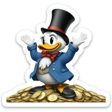 scrooge mcduck standing atop a pile of money sticker