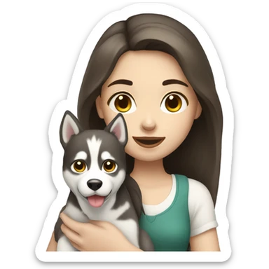 Pale brunette girl holding a husky sticker