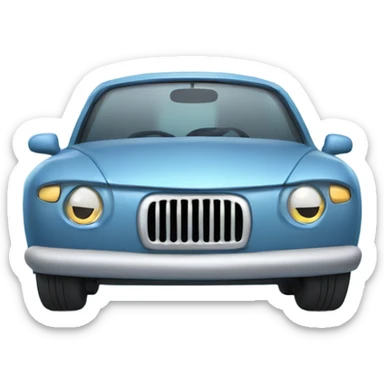 A cartoon car with tears streaming from its headlights, sad eyes on the windshield, and a frowning bumper. sticker