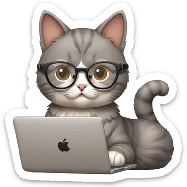 cat wearing glasses typing on laptop sticker