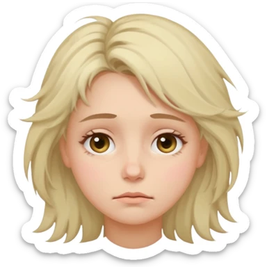 tired woman with dark circles under eyes, slightly messy hair, neutral face, pastel minimal emoji style, soft light, without frame, transparent background
 sticker