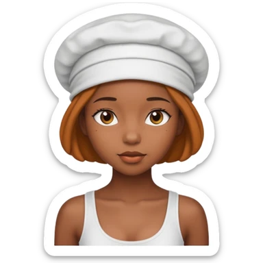 A girl black girl wearing a bonnet in a white tank top  sticker