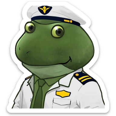 bufo dressed as pilot in a white outfit, zoomed out sticker