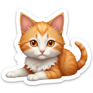 full body of very small + skinny ginger and white kitten with deep orange eyes and triangular shaped face lying down sticker