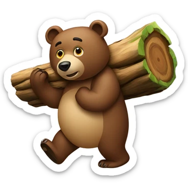 bear (animal) carrying log overhead sticker