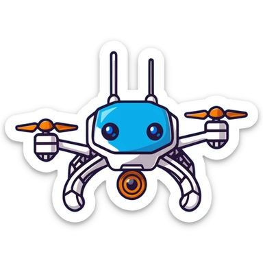 Murder Drones N character, robotic drone with menacing blue eyes, metallic body with blue accents sticker