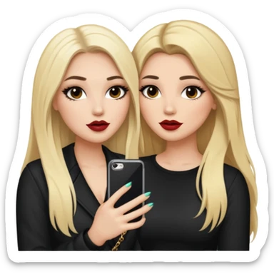 Boujy baddie best friends gossiping, one blonde, one brunette, long hair, trendy heavy makeup sticker
