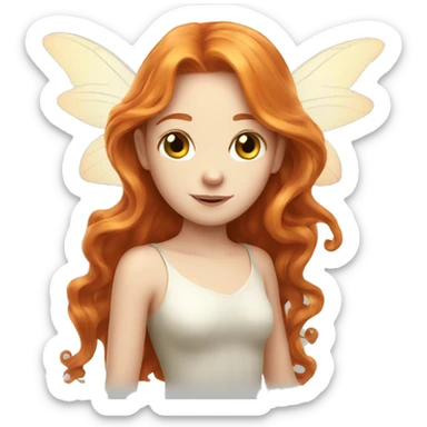 a white skin fairy, long ginger hair and wings sticker