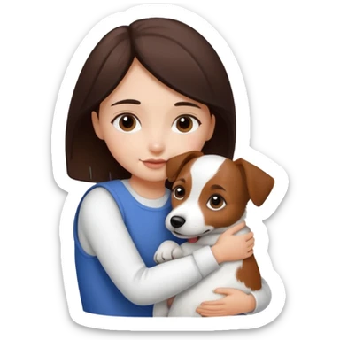 a girl and her dog, a little jack russell dark brown and white. She hugs it sticker