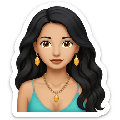 Mujer morena pelo ondulado negro largo sticker