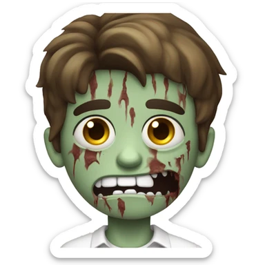 scared boy zombie with medium dark brown hair and white shirt sticker
