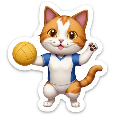 Cat playing volleyball with dessert  sticker