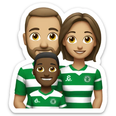 Family wearing Celtic football tops sticker