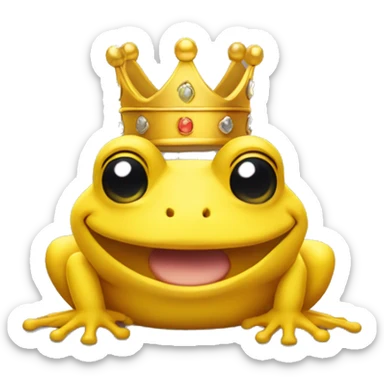 A yellow frog wearing a crown, winking and smiling. sticker