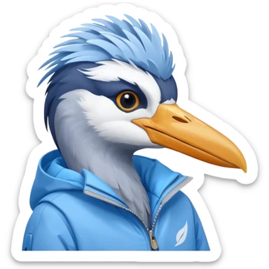  bird heron wearing a ski jacket  sticker