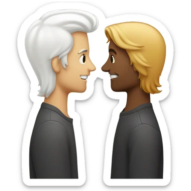 beso entre dos hombres, uno que sea blanco con el pelo medio rubio y el otro blanco con pelo rizado sticker