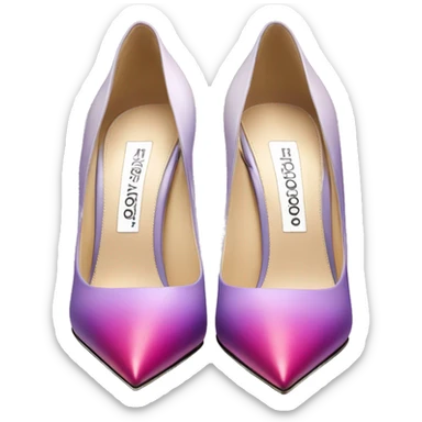 Hyper Realistic isolated top front view of a pair of matte Jimmy Choo pastel lavender,hot pink,royal purple and magenta ombre stiletto high heel shoes. sticker