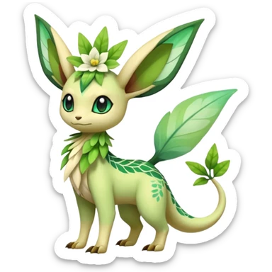 Sparkly White And Green Natural Flowery Colorful Leafeon-Flygon-Celebi-Fakémon-hybrid-creature (full body)  sticker