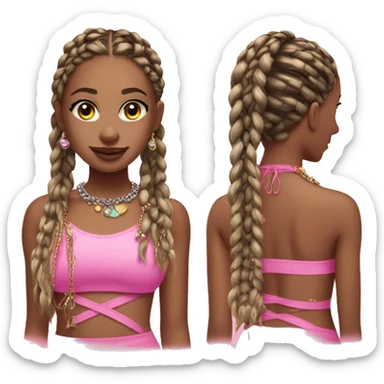 Emoji with stunning beauty boxbraids with jewelry and a pink swim suit  sticker