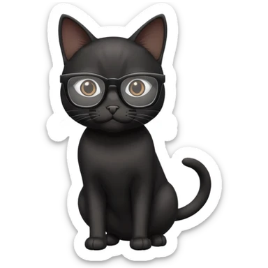 black cat full body wearing white glasses with square modern frames sticker