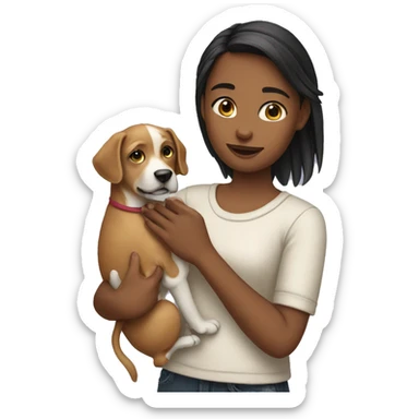 A girl that holding a dog in her hand  sticker